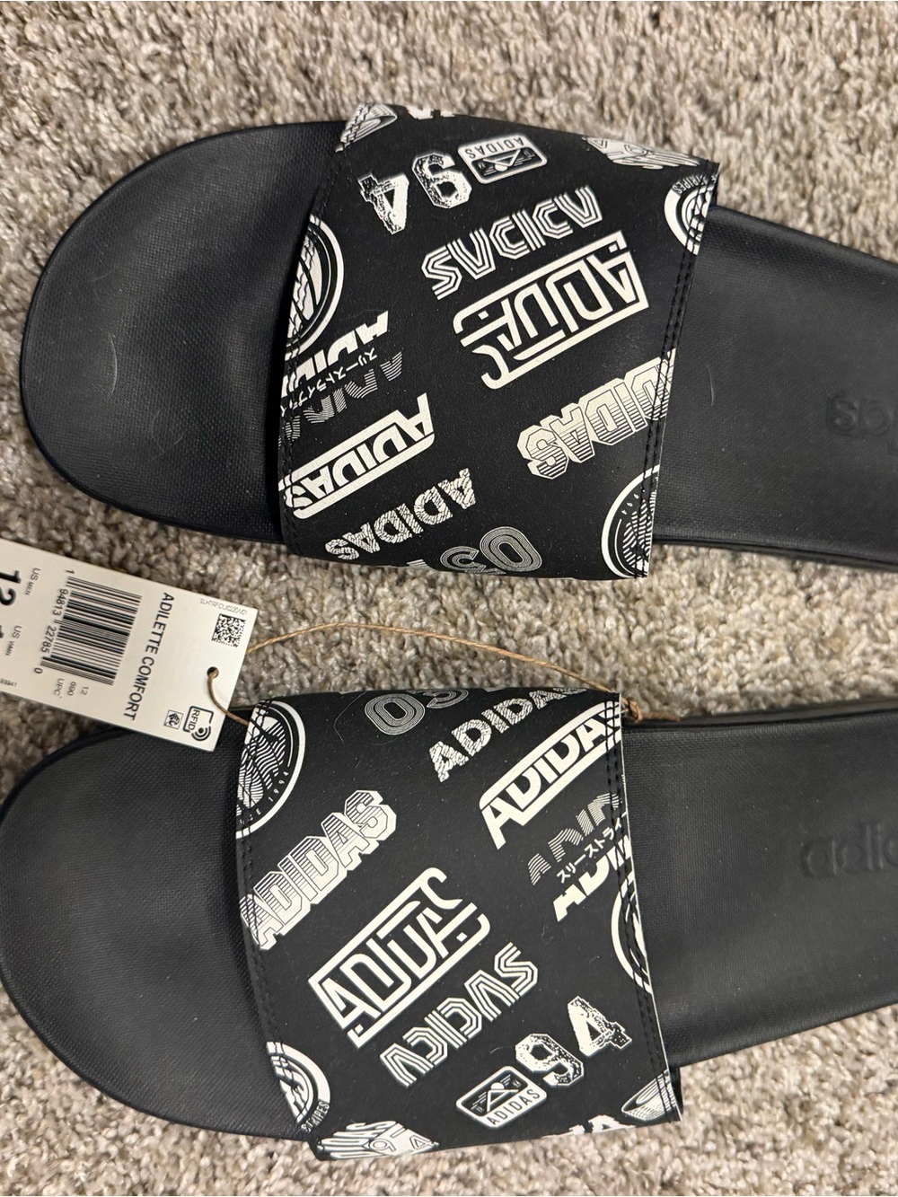 adidas Black Logo Print Slide Sandals for men